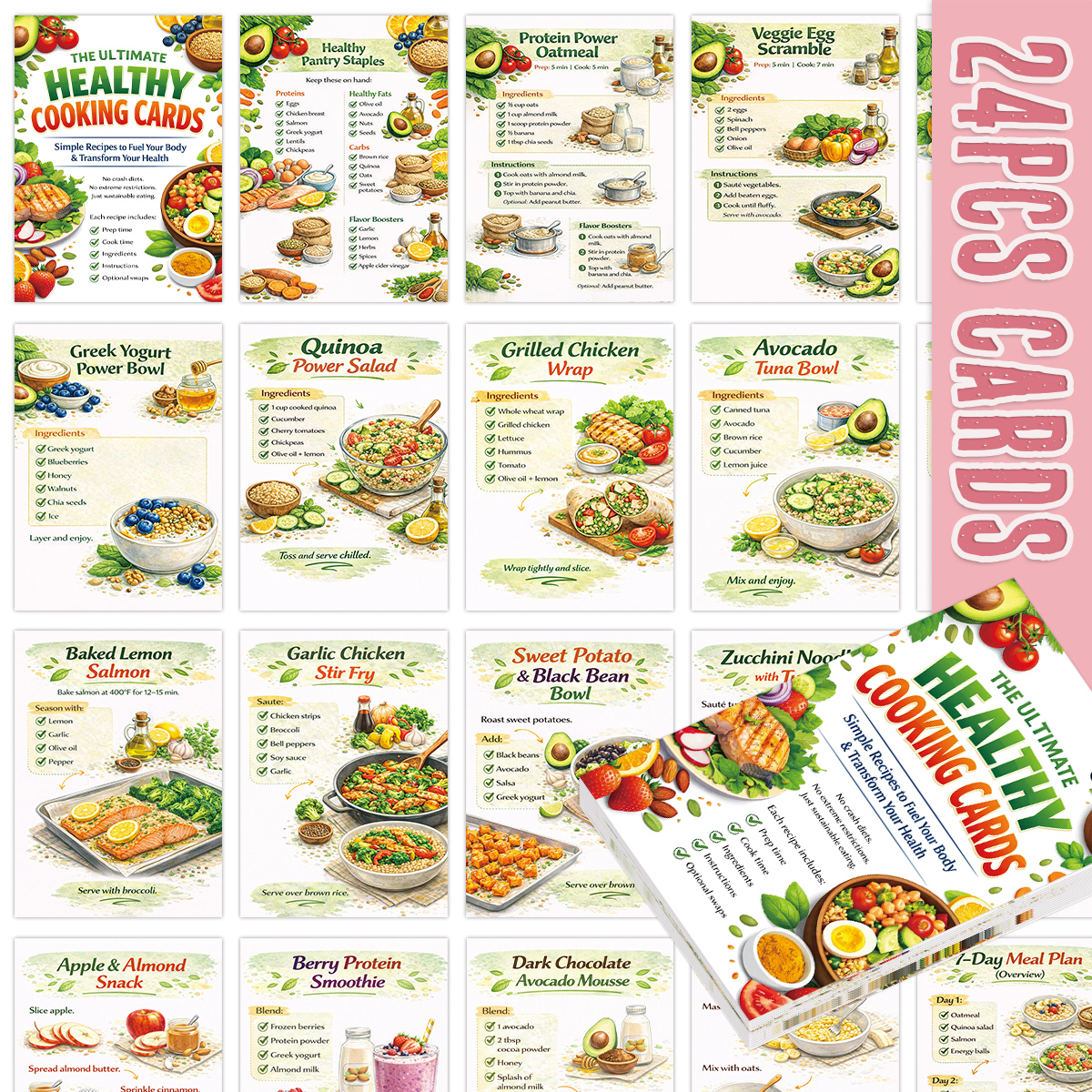 Home Cooking Recipes - 24pcs Cooking Recipe Cards With Grocery