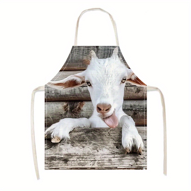 Home Cooking Ideas - Linen Apron Funny Goat Print Kitchen