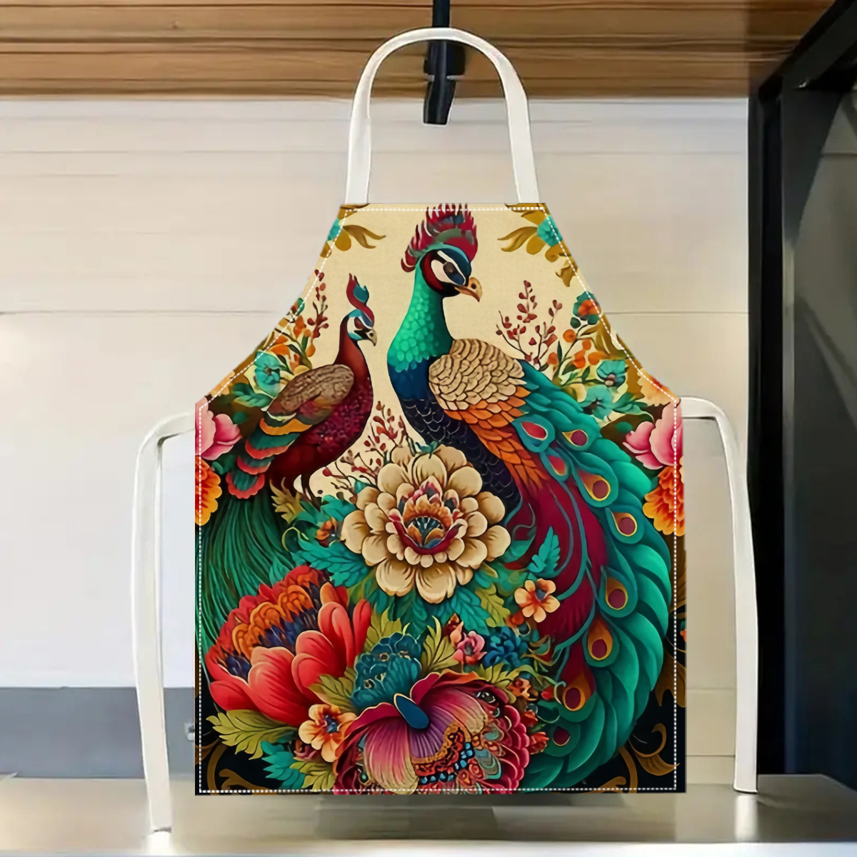 1pc Peacock Floral Apron Elega - Home Cooking Ideas avis et prix