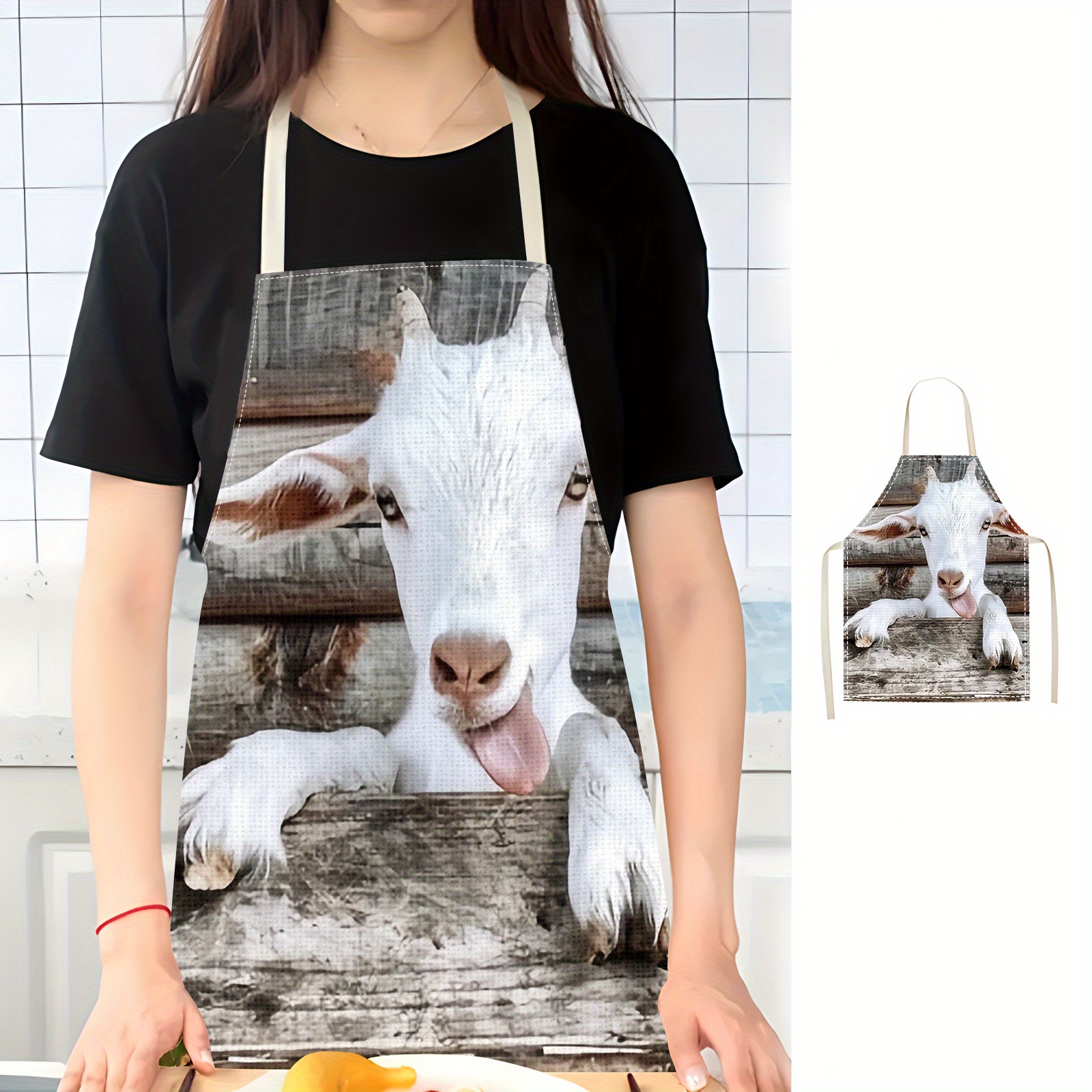 Linen Apron Funny Goat Print K - Home Cooking Ideas avis et prix
